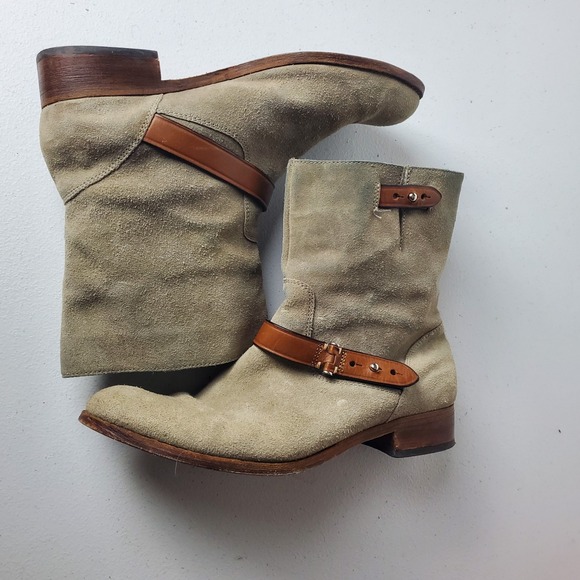 Coach Amy Womens Boots 9.5 B Taupe Gray Suede Moto Boho Casual Biker - Picture 11 of 13